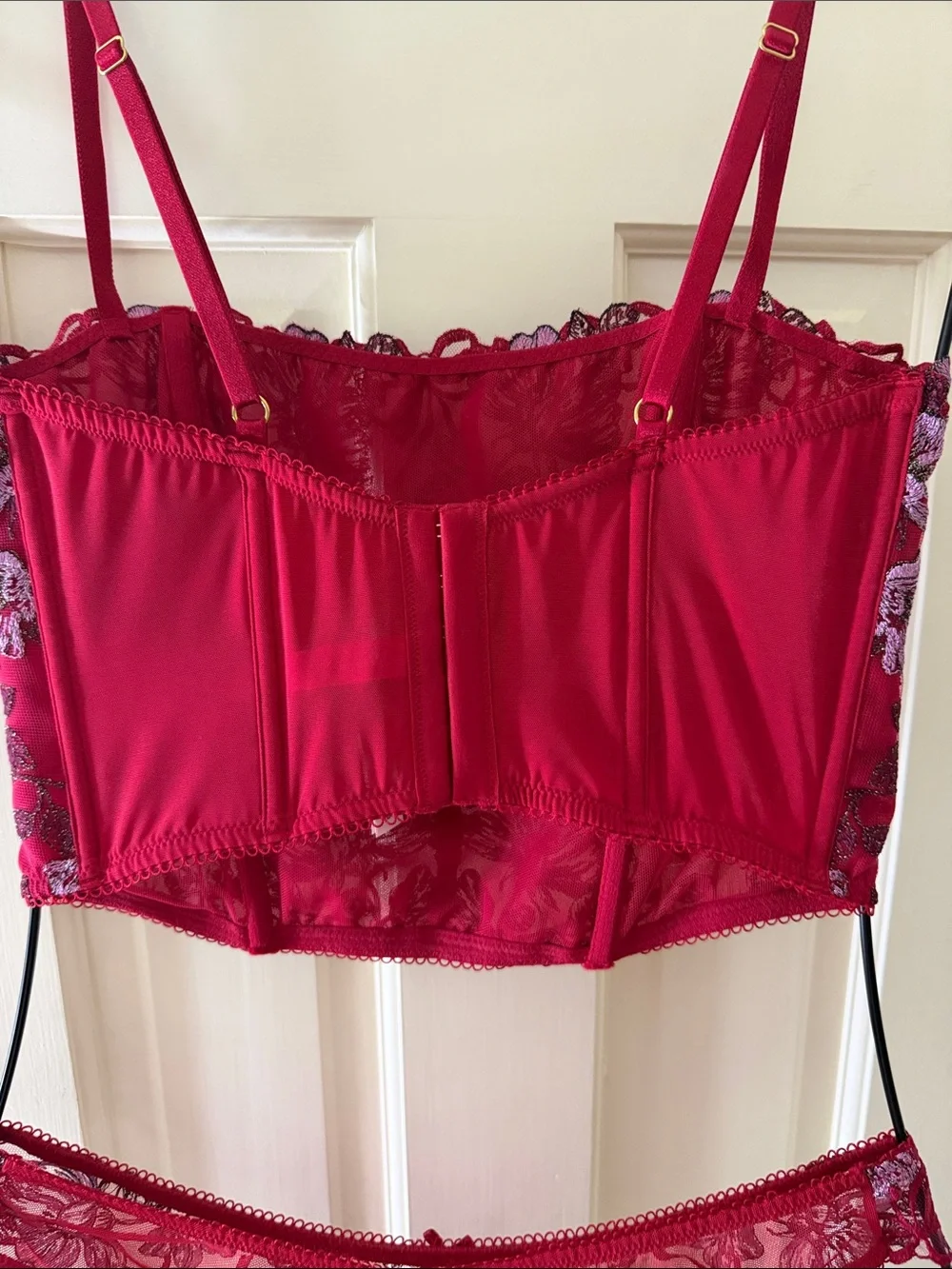 Victoria's Secret Red & Lavender Floral Embroidered Corset Set - Picture 6 of 8